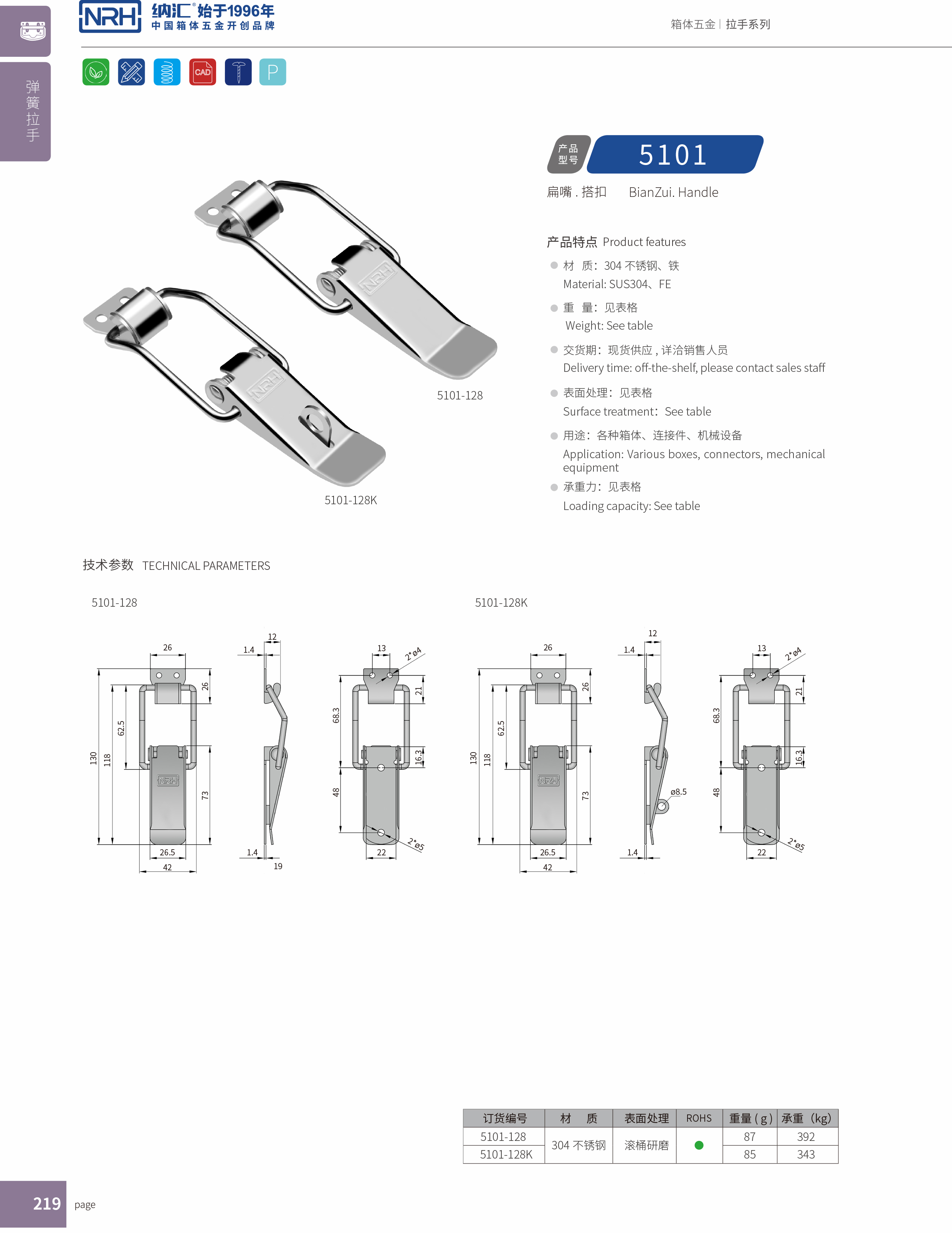 扁嘴搭扣5101-128K五金鐵質扣件_冷藏箱鎖扣_NRH納匯搭扣 