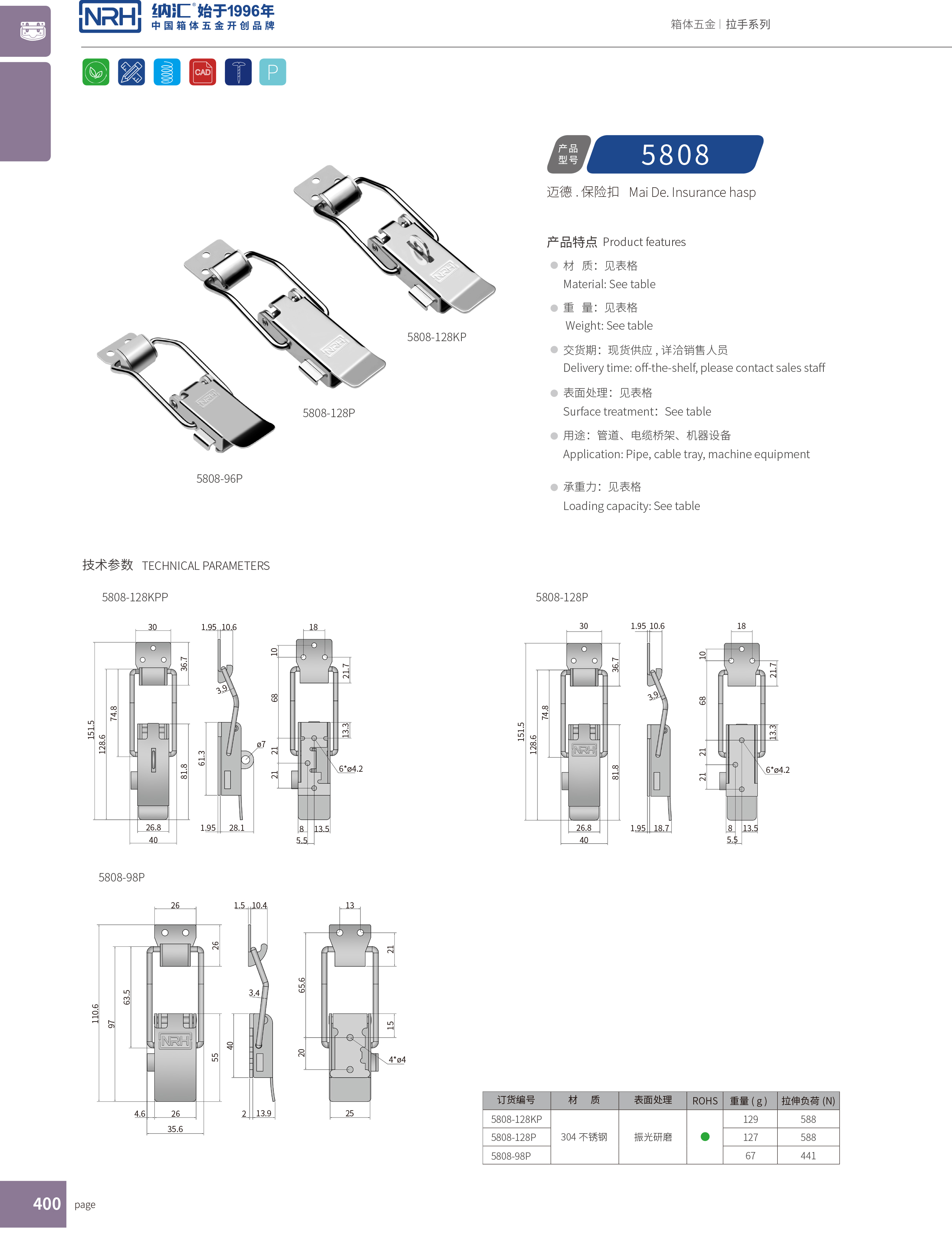 保險搭扣5808-128p救災(zāi)箱鎖扣_卡箍鎖扣_NRH納匯搭扣 