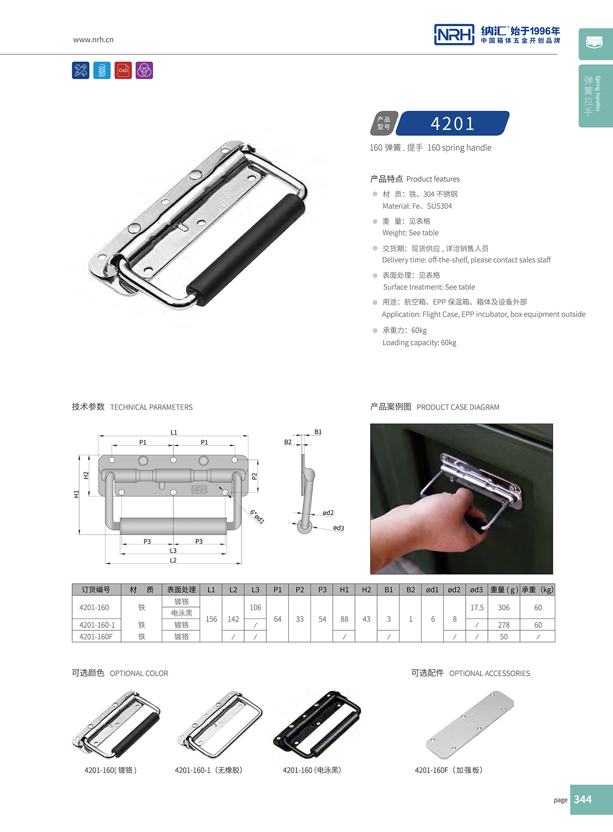 納匯/NRH 不銹鋼彈簧拉手 4201-160