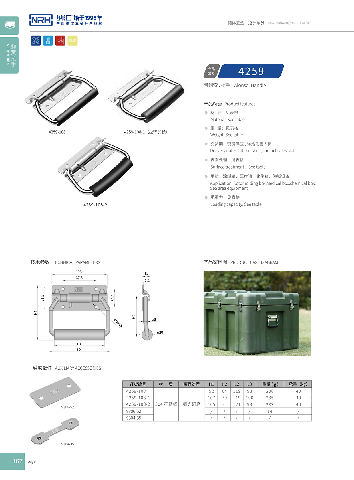 納匯/NRH 不銹鋼彈簧拉手4259-108-2