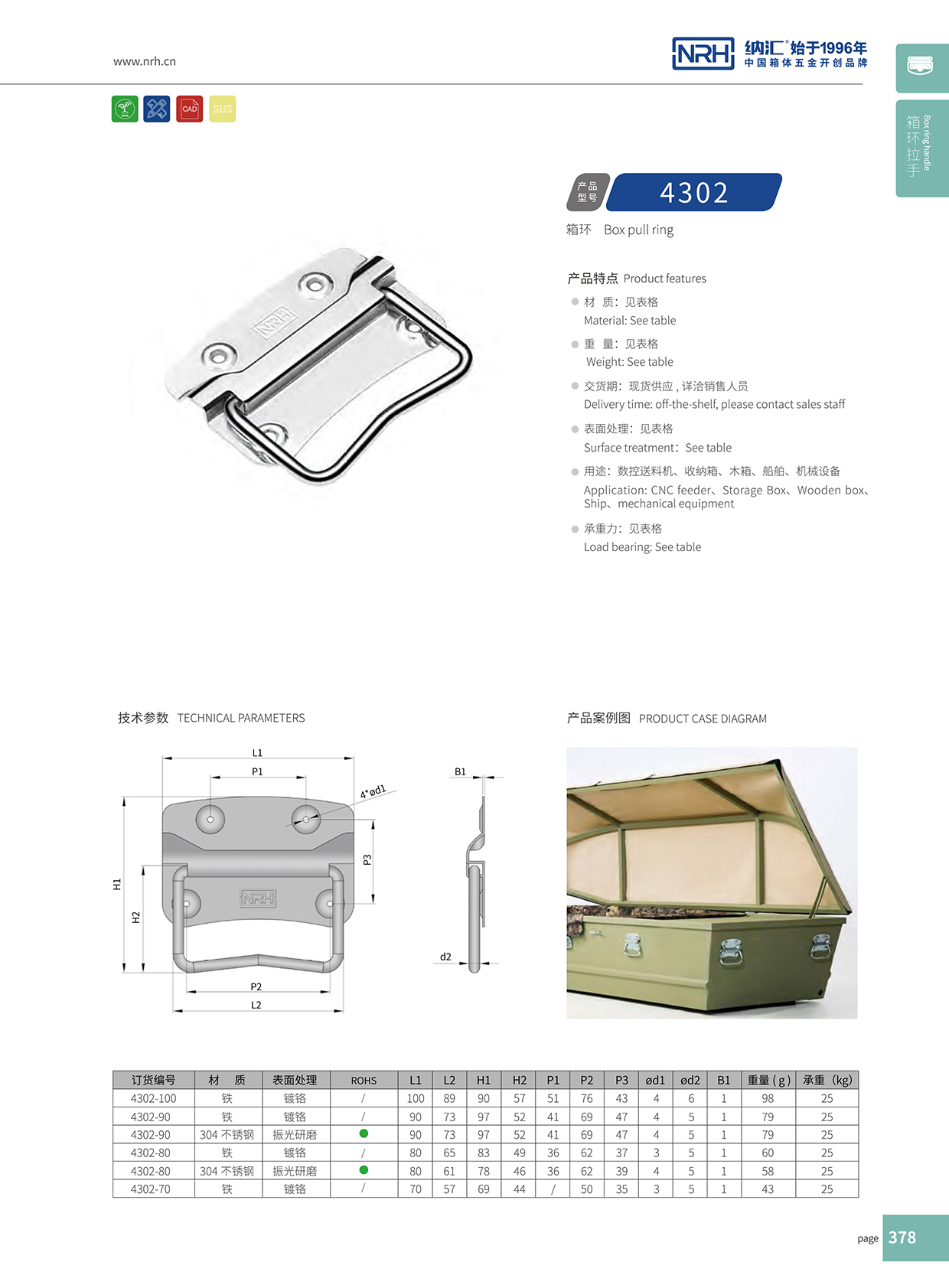 納匯/NRH 箱環拉手 不銹鋼 4302-90