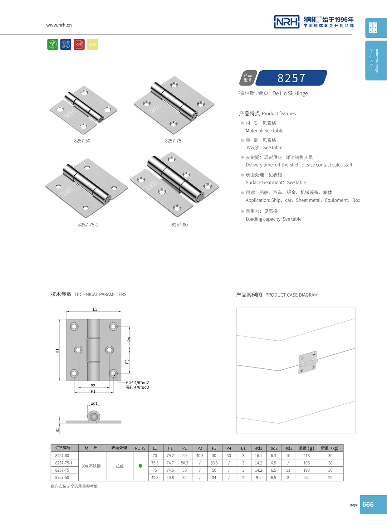 納匯/NRH 不銹鋼合頁(yè) 8253-75